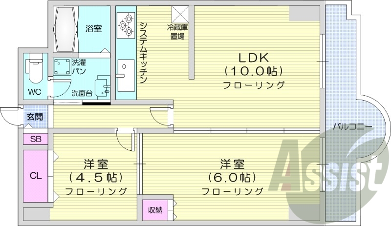 2LDK、システムキッチン、灯油FF暖房、ガス給湯