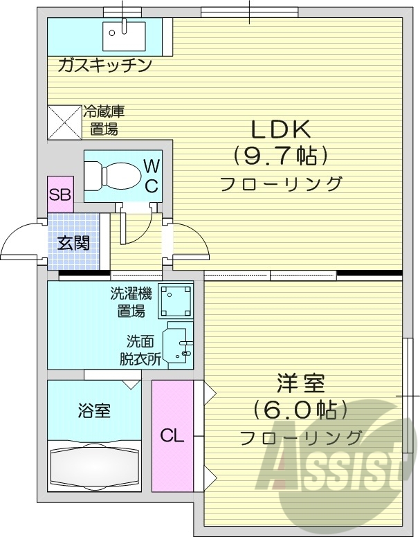 1LDK、ガスキッチン、独立洗面台、