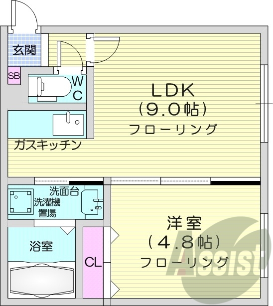 1LDK、オートロック、宅配ボックス、ネット使用料無料