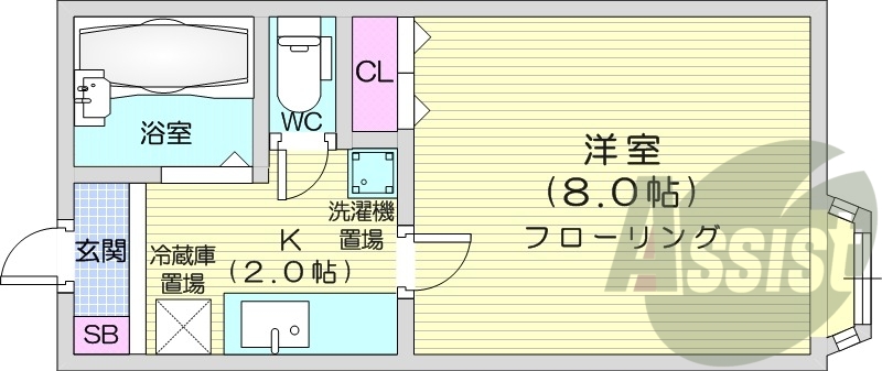 1K、バストイレ別、インターネット使用料不要