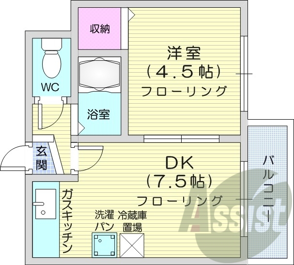 1DK、バストイレ別、収納、ペット相談可