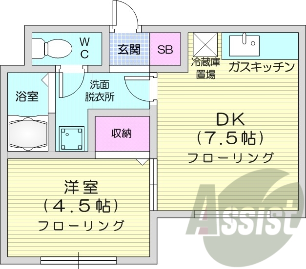 1DK、バストイレ別、収納、ペット相談可
