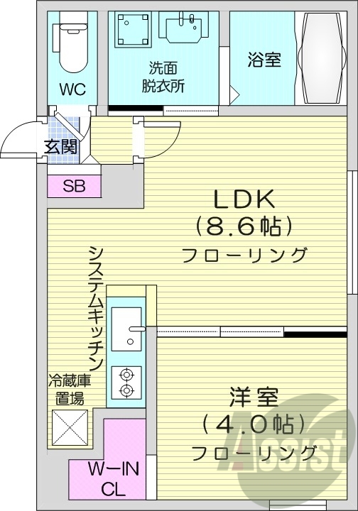 1LDK、エアコン、都市ガス、ネット無料