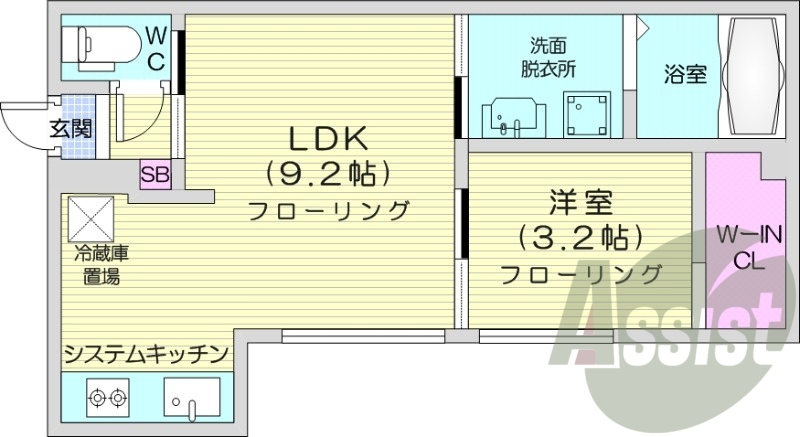 1LDK、エアコン、都市ガス、ネット無料