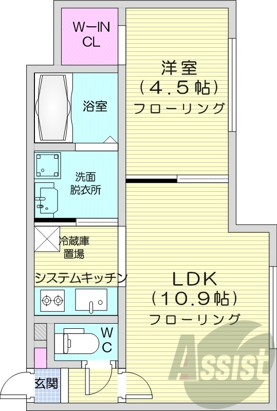 1LDK、エアコン、都市ガス、システムキッチン