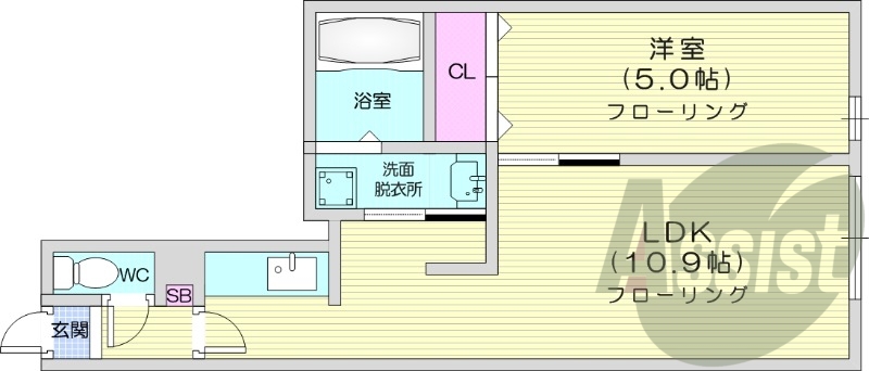 2LDK、オートロック、シャワートイレ、バス・トイレ別