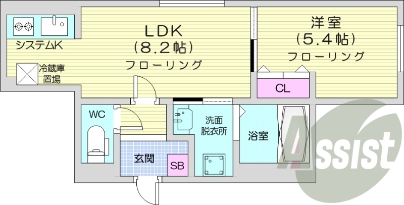 1LDK、都市ガス、エアコン、システムキッチン