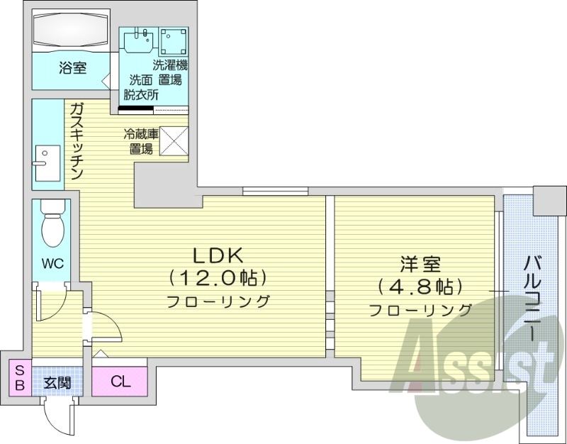 1LDK、灯油FF暖房、独立洗面台、オートロック