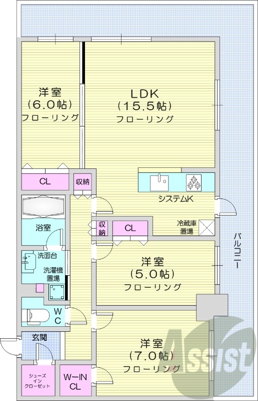 3LDK、浴室乾燥機、浴室暖房、バストイレ別