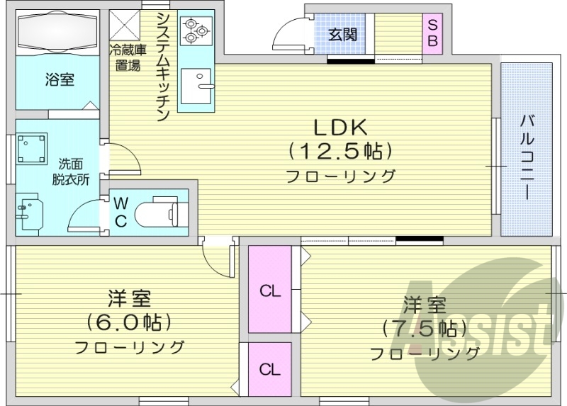 2LDK、独立洗面台、灯油暖房、トランクルーム