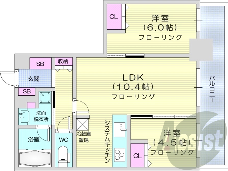 2LDK、エアコン、追い焚き、システムキッチン