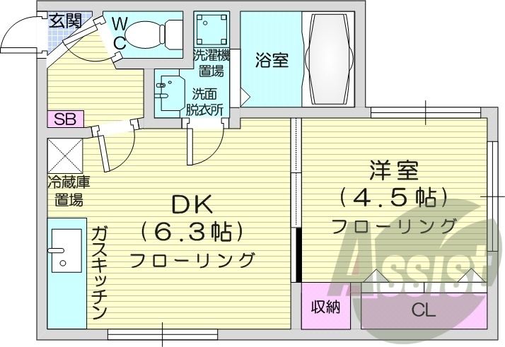 1DK、角部屋、灯油暖房、ネット無料、洗濯機置場