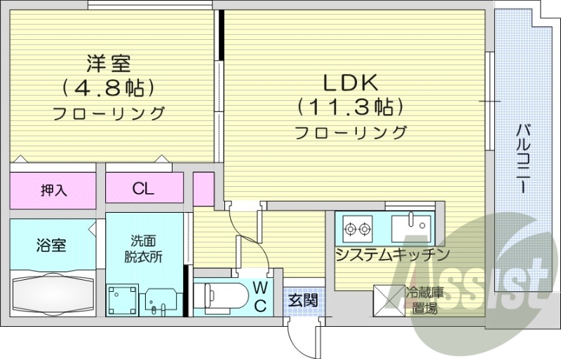 1LDK、灯油暖房、ネット無料、オートロック