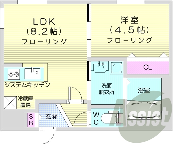 1LDK、都市ガス、エアコン、システムキッチン