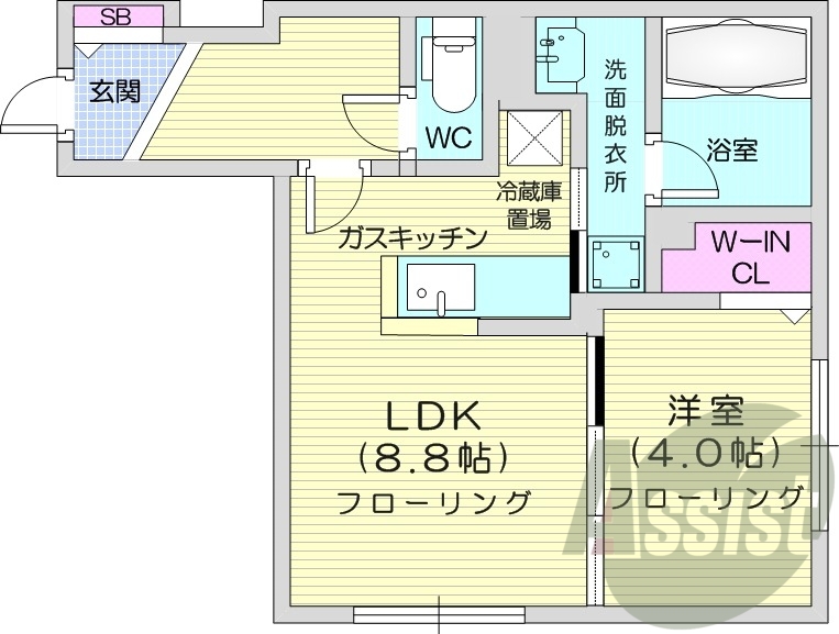 1LDK、エアコン、ガス暖房、ネット無料