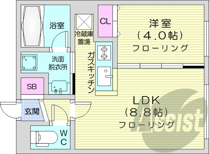 1LDK、エアコン、浴室乾燥機、オートロック
