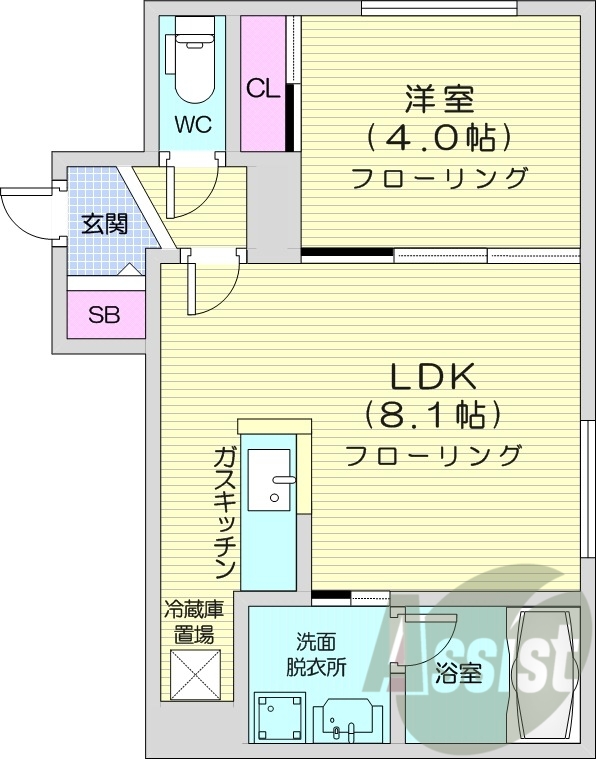 1LDK、都市ガス、エアコン、浴室乾燥機