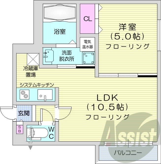 1LDK、オートロック、オール電化、モニターホン