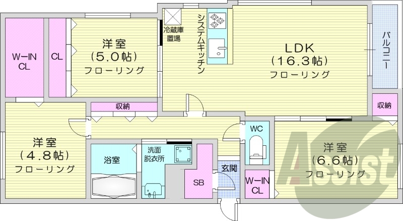 2LDK+S、エアコン、システムキッチン、追い焚き