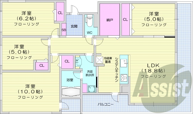 4LDK、システムキッチン、追い焚き、独立洗面台