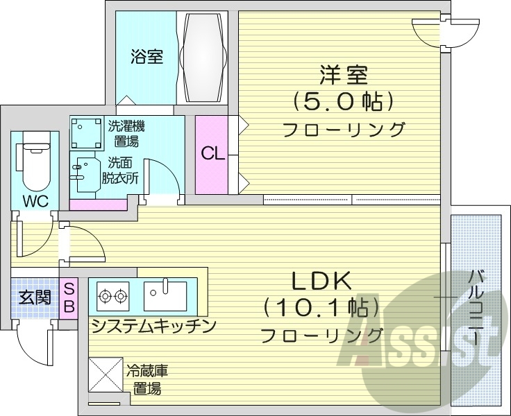 1LDK、エアコン、システムキッチン、灯油FF暖房