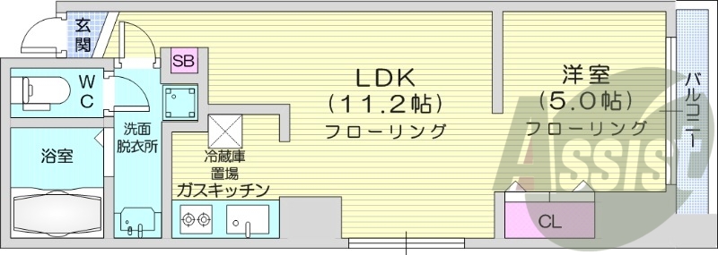 1LDK、オートロック、バストイレ別、インターホン