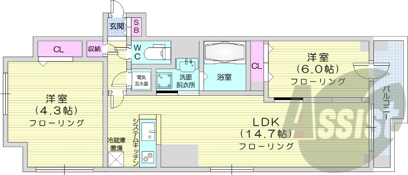 2LDK、オール電化、エアコン、ペット可、オートロック
