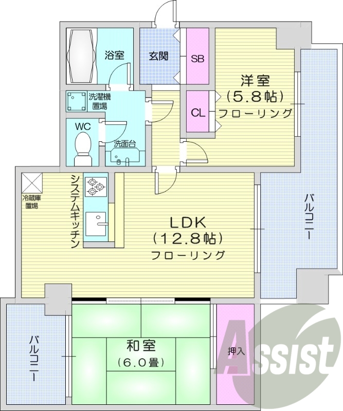 2LDK、都市ガス、最上階、エレベーター