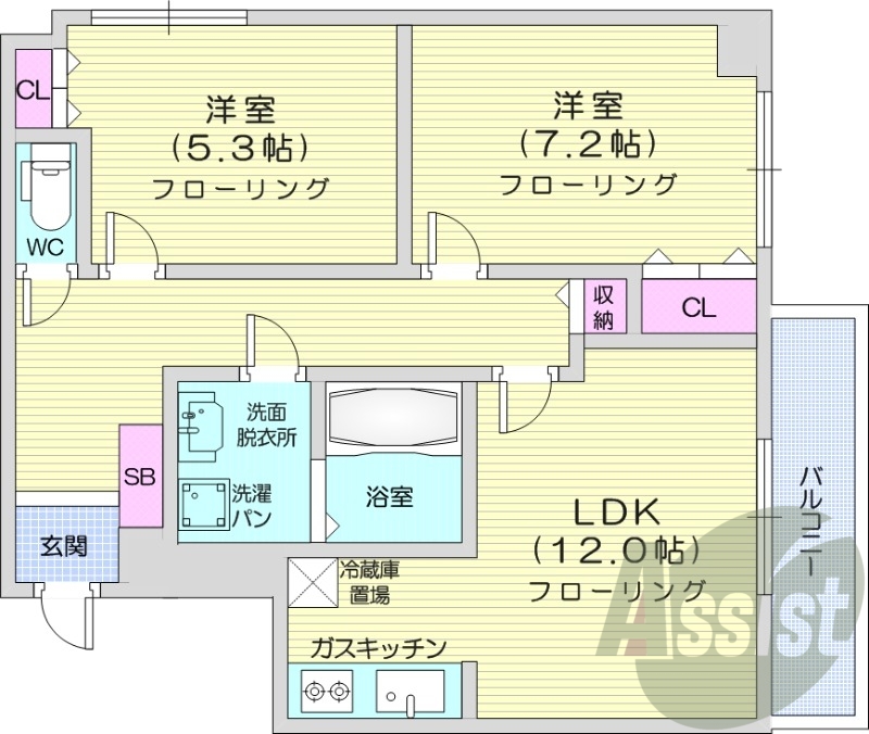 2LDK、独立洗面台、シャワートイレ、ネット無料