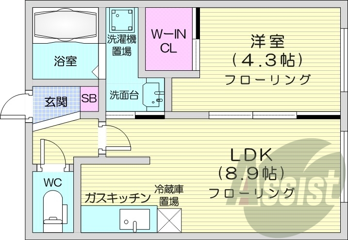 1LDK、ウォークインクローゼット、エレベーター