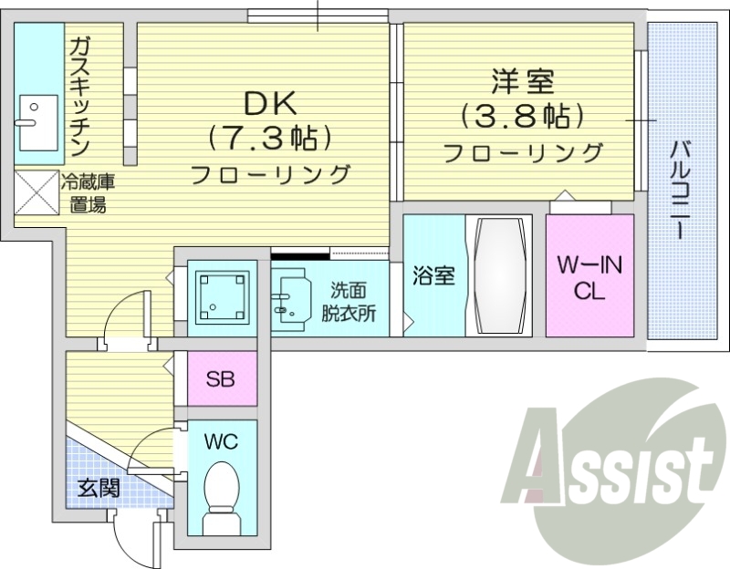 1DK、都市ガス、灯油暖房、モニタ付インターホン、バルコニー