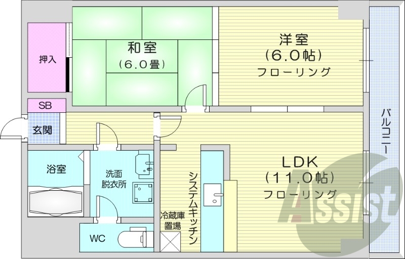 1DK、都市ガス、オートロック、バルコニー