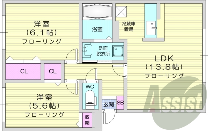 2LDK.浴室乾燥機、灯油暖房、ペット可、独立洗面台