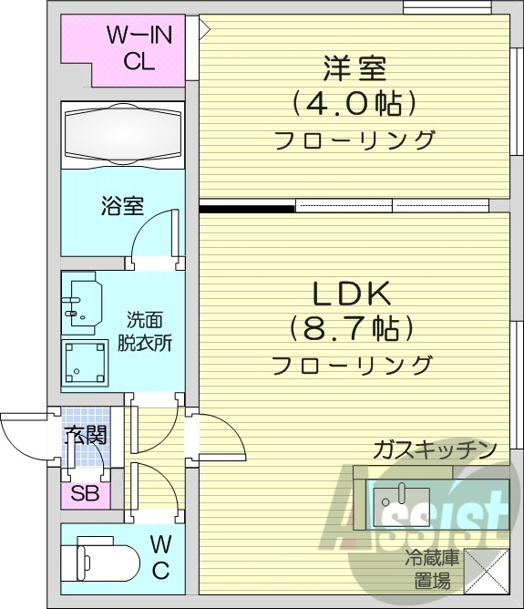 1LDK、都市ガス、エアコン、浴室乾燥機