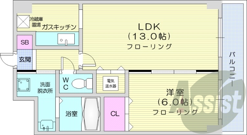 1LDK、オール電化、エレベーター、オートロック