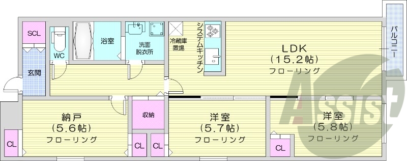 3LDK、都市ガス、エアコン、追い焚き、浴室乾燥機