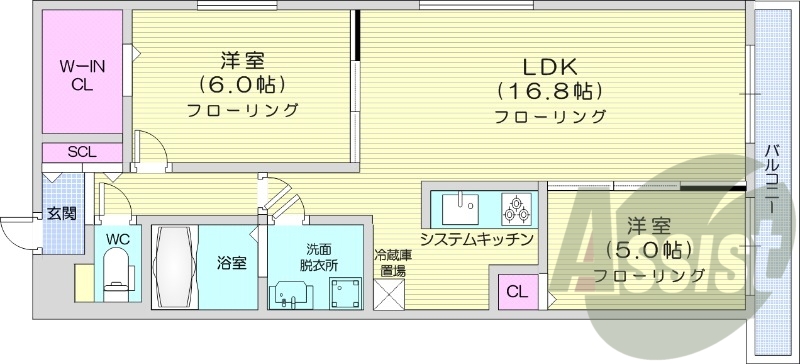 2LDK、都市ガス、エアコン、追い焚き、浴室乾燥機
