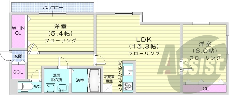 2LDK、都市ガス、エアコン、追い焚き、浴室乾燥機