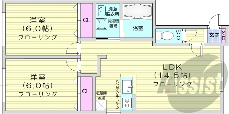 2LDK、ロードヒーティング、角部屋、トランクルーム