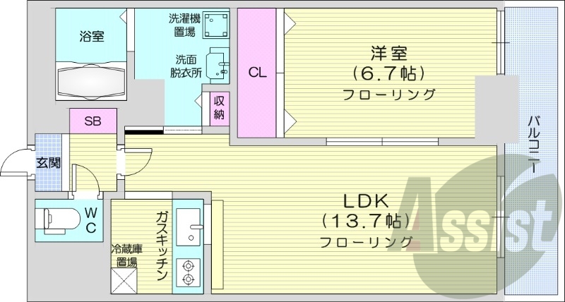 1LDK、収納、洗濯機置場、灯油暖房、エアコン