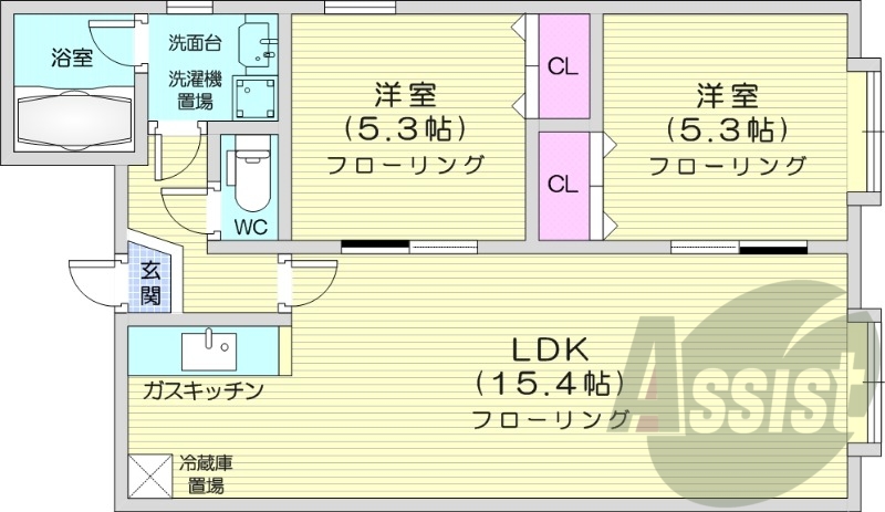 2LDK、TVモニターホン、バストイレ別、ペット飼育可能