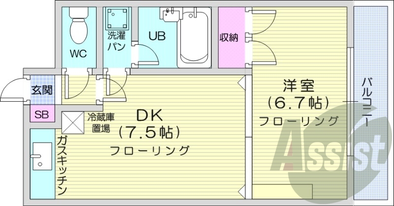 1LDK、インターネット無料、エレベーター