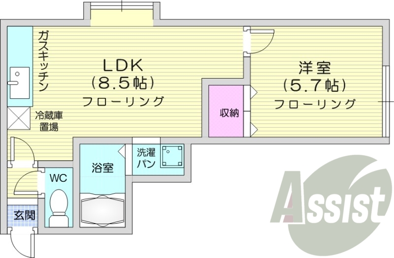 1LDK、灯油暖房、バストイレ別、モニター付きインターホン