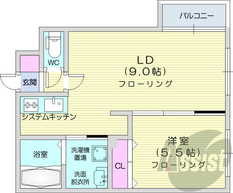 1LDK、都市ガス、エアコン、ネット無料