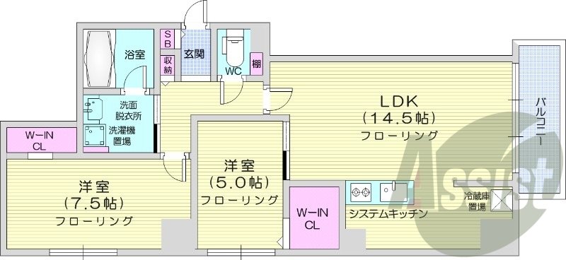 2LDK、都市ガス、ネット無料、エアコン