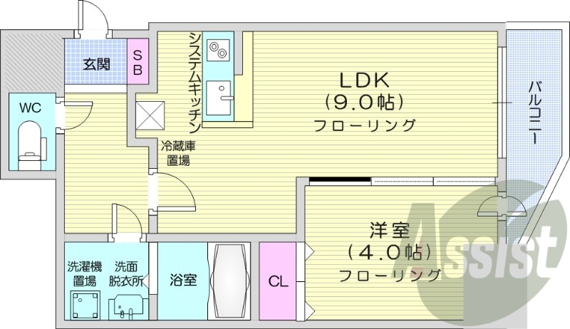 1LDK、バルコニー、オートロック、クローゼット