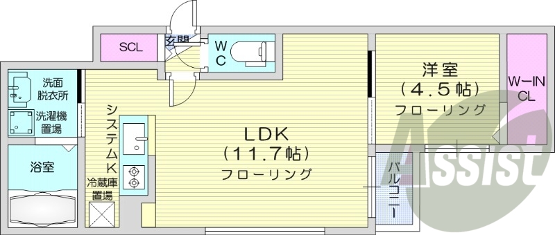 1LDK、都市ガス、エアコン、システムキッチン、ペット可