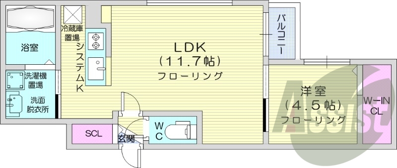 1LDK、都市ガス、エアコン、システムキッチン、ペット可