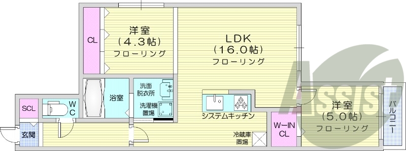 2LDK、都市ガス、エアコン、システムキッチン、ペット可