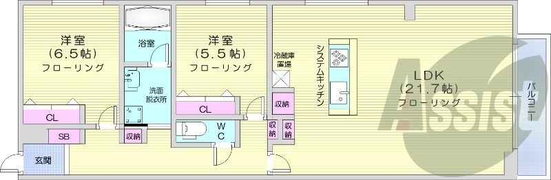 2LDK、都市ガス、エアコン、ガス暖房、ネット無料
